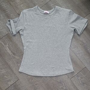 Pink Lily Ribbed Gray Top